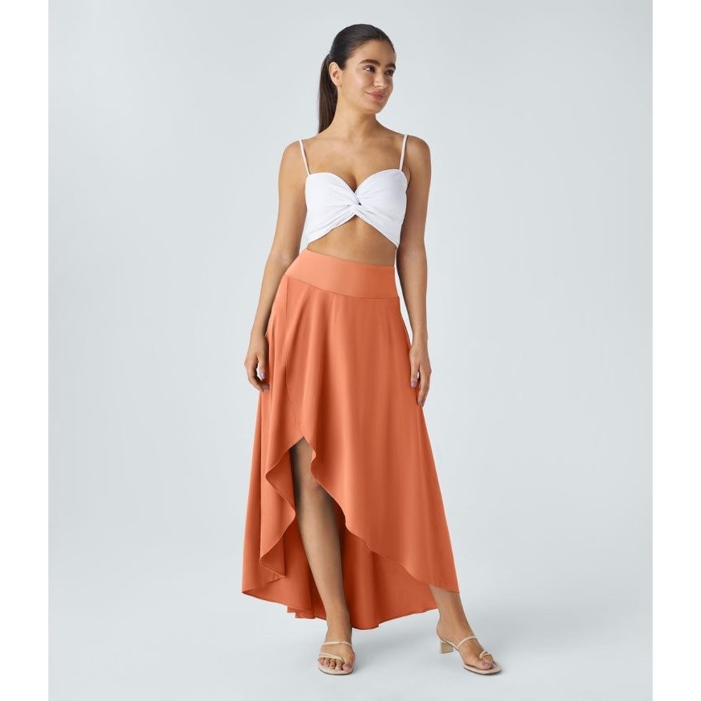 Halara High Low Maxi Skort Coral Flamingo High Waisted Built-in Shorts Size S